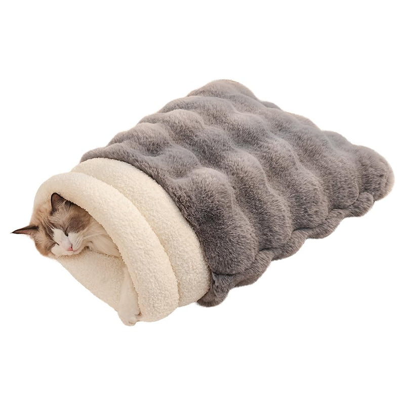 SOMAHE Cat Sleeping Bag for Indoor Cats, Faux Fur Pet Cave Bed & Burrow Nest, Reversible Plush Snuggle Sack, Portable Foldable Mat, Machine Washable, Anti-Static, 21.7