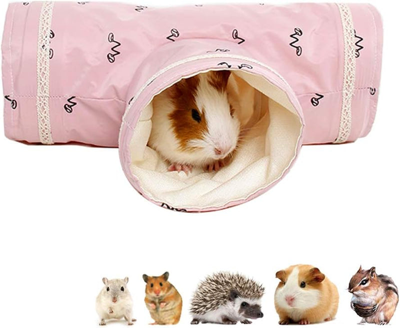 Amakunft Guinea Pig Tunnels and Tubes 3 Way Collapsible Small Animal Hideout Activity Tunnel Toy for Baby Guinea Pigs, H