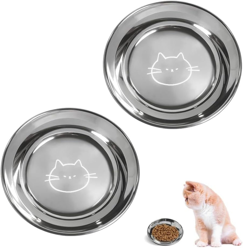 Stainless Steel Cat Bowls Food Dishes for Indoor Cats Cats Shallow Whisker Friendly 6.4Inches Cat Food Water Dishes Bowls Whisker Fatigue Relief Dishwasher Safe 2Pcs