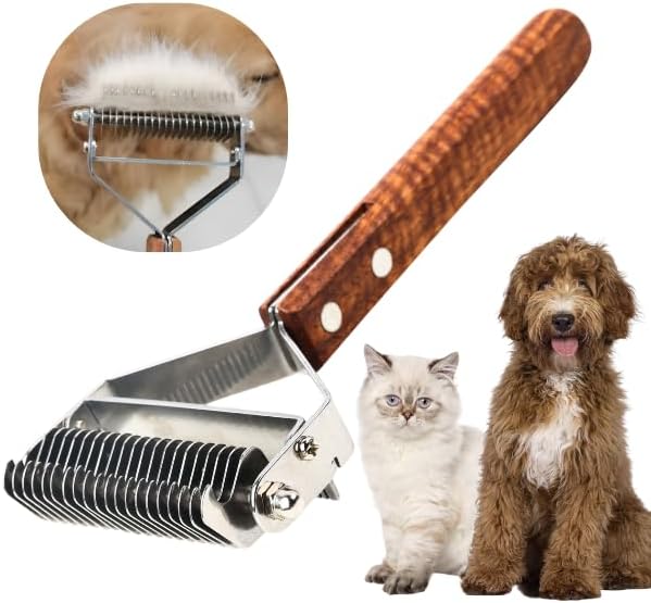 2 in 1 Dogs Cats Dematting Grooming Comb, Perfect Deshedding Undercoat Rake for Poodle & Goldendoodle, Efficiently Detan