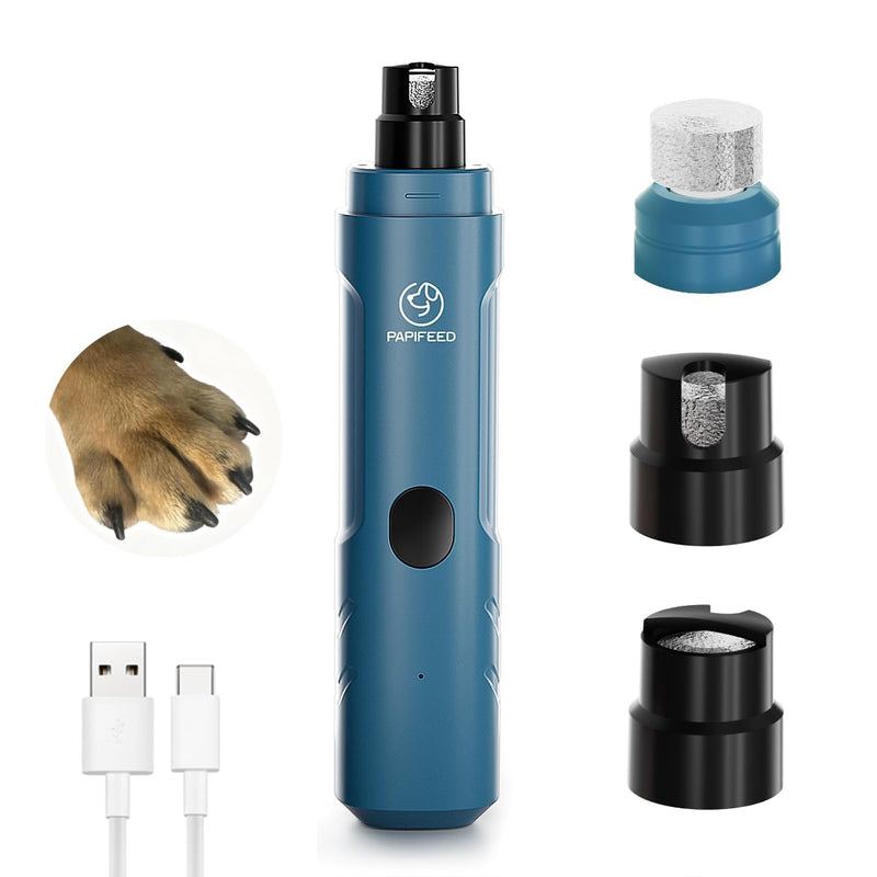 PAPIFEED Dog Nail Grinder with LED Light, Ultra Quiet 3-Speed Electric Nail File for Small Medium Large Dogs & Cats, Rechargeable Pet Nail Grinder with Trimmer (Blue)
