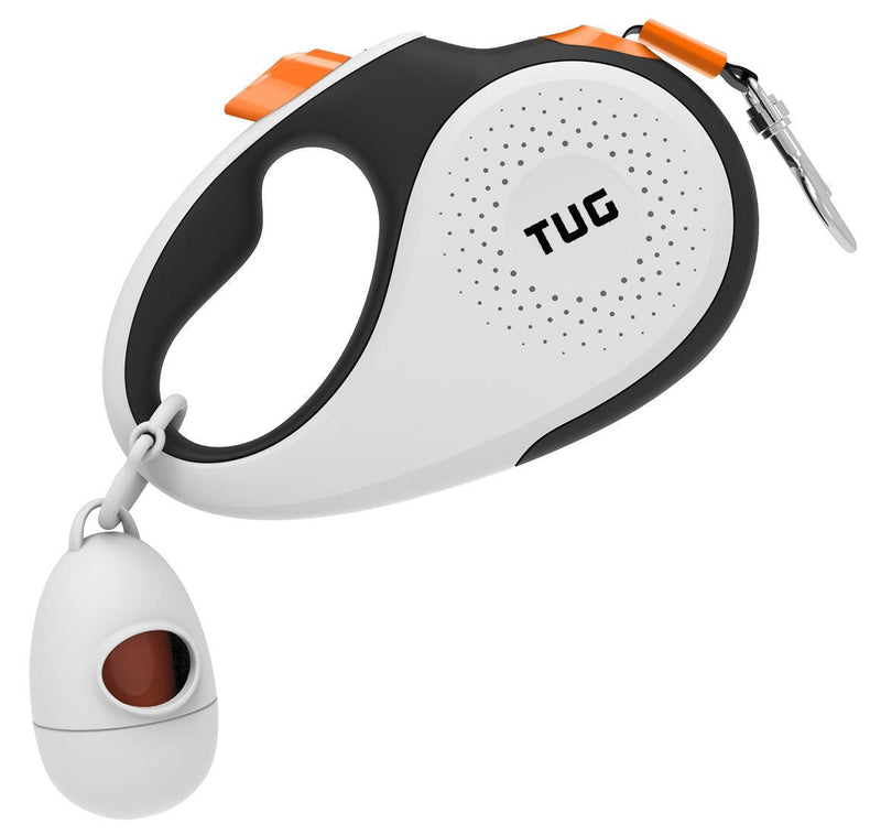 TUG 360° Tangle-Free Retractable Dog Leash with Waste Bag Dispenser (Small, White/Orange)