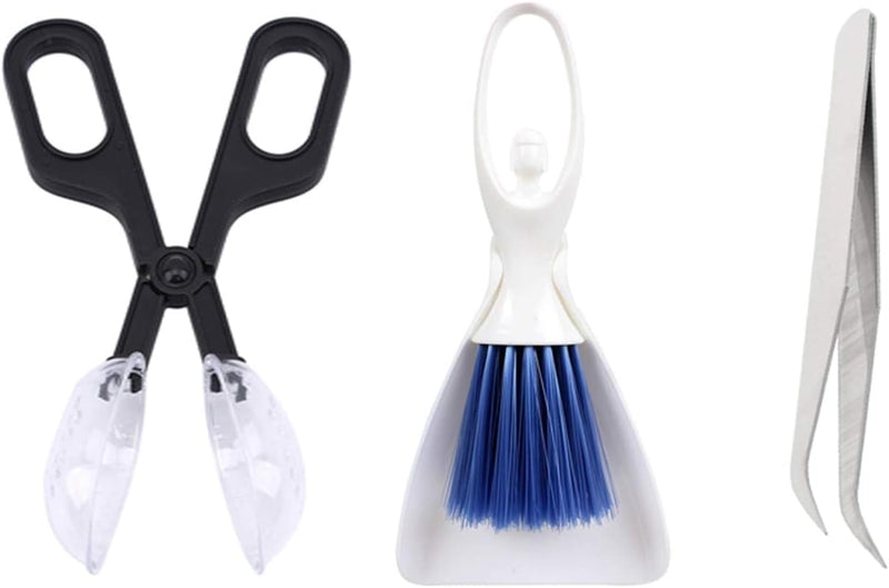 Mini Dustpan Brush Set,Feeding Tongs,Tweezers for Small Animals & Reptiles