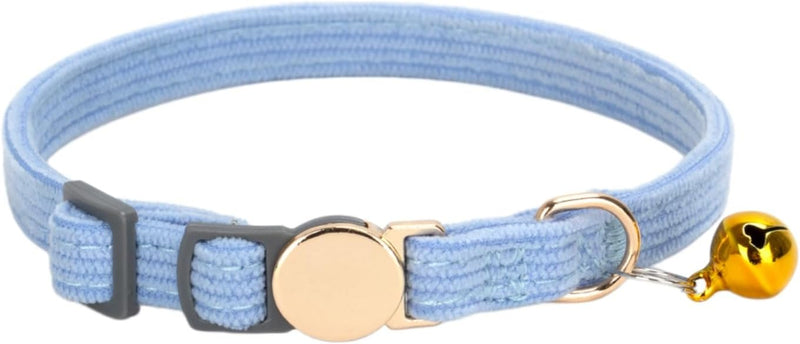 Soft Corduroy Cat Collar for Small to Large Cats, Adjustable 7-11 Inch, Gold Buckle & Bell