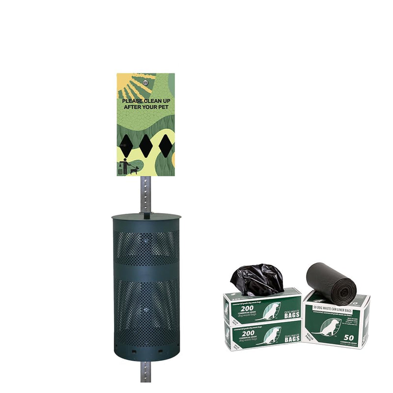 ZERO WASTE USA – NEW 2026 Dispense-Art™ UV Printed Aluminum 5' Low-Profile Dog Waste Station – 25% More Storage & Enhanced UV Protection – 400 Free Roll Bags – 10-Year Warranty (Green Land Abstract)