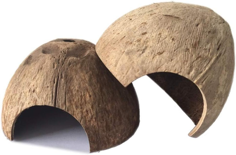 PINVNBY 2 PCS Natural Coconut Reptile Hideouts Lizard Coco Hut Hermit Crab Hut Aquarium Fish Hide Cave Spider Snail Clim