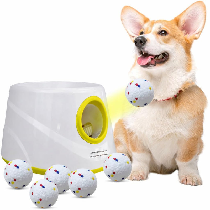 JLGK Automatic Dog Ball Launcher for Small Dogs & Medium Dogs, Interactive Fetch Machine with 3 Launch Distances (15–45 FT), USB Rechargeable, Includes 6 ETPU Balls