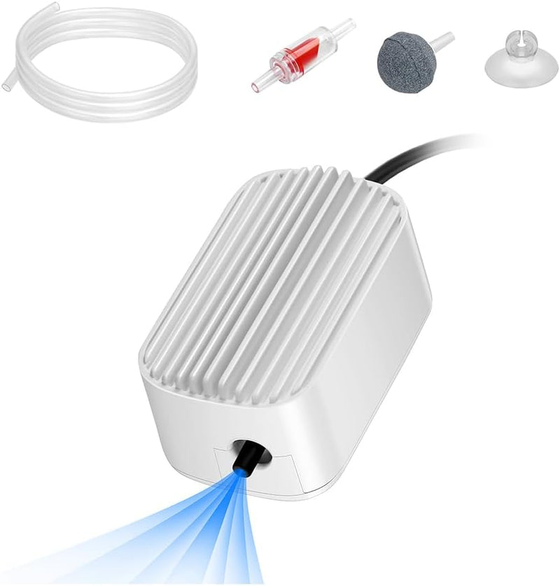 Quiet Aquarium Air Pump 3W Fish Tank Oxygen Aerator Pump with Air Stone Airline Tubing Check Valve Aquarium Bubbler for