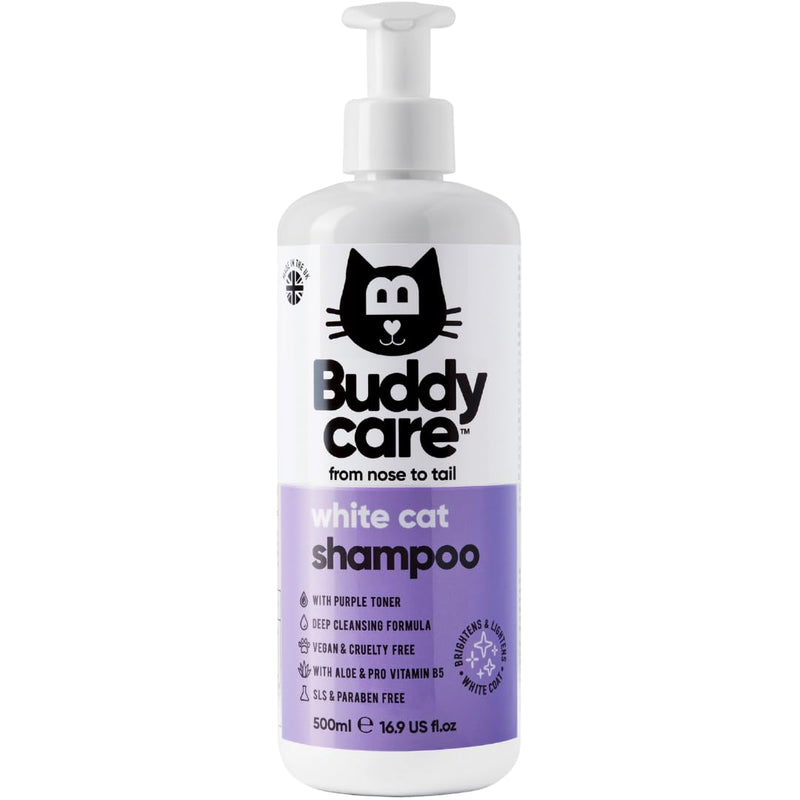 White Cat Shampoo by Buddycare - Brightening and Whitening Shampoo for Cats - Deep Cleansing, Fresh Scented - with Aloe Vera and Pro-Vitamin B5(16.90oz)