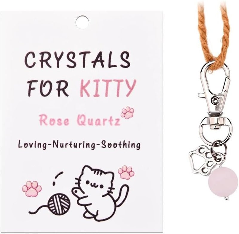 Cat Collar Charm Pendant for Kitty Necklace Accessory Cat Collar Crystal Pendant with Rose Quartz Paw Charms Kittens Chr