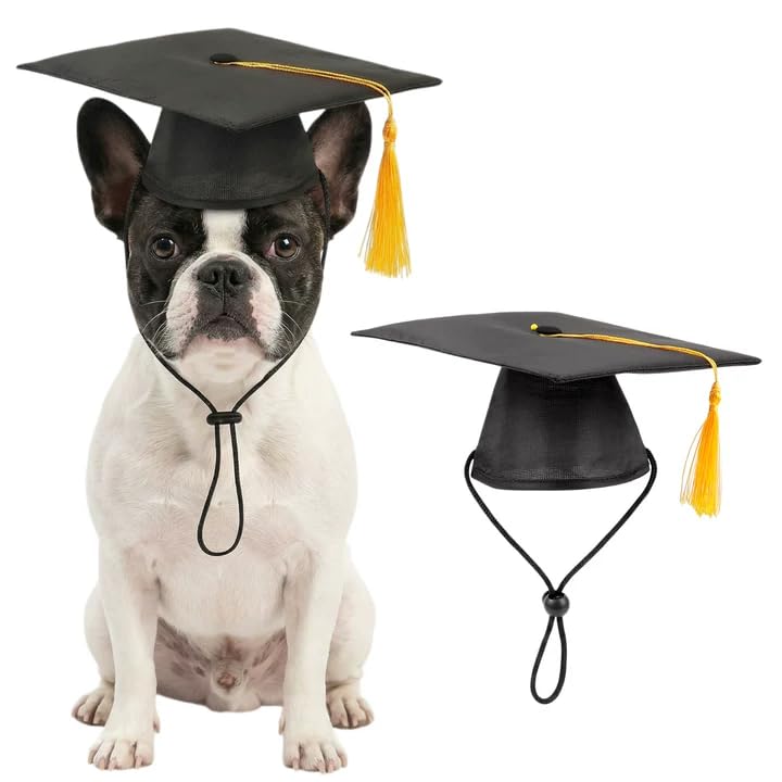 Black Pet Graduation Hats, Animal Graduation Caps with Yellow Tassel, Adjustable Dog and Cats Bachelor Hats for Photo Props Graduations Holiday Party Costume Accessories