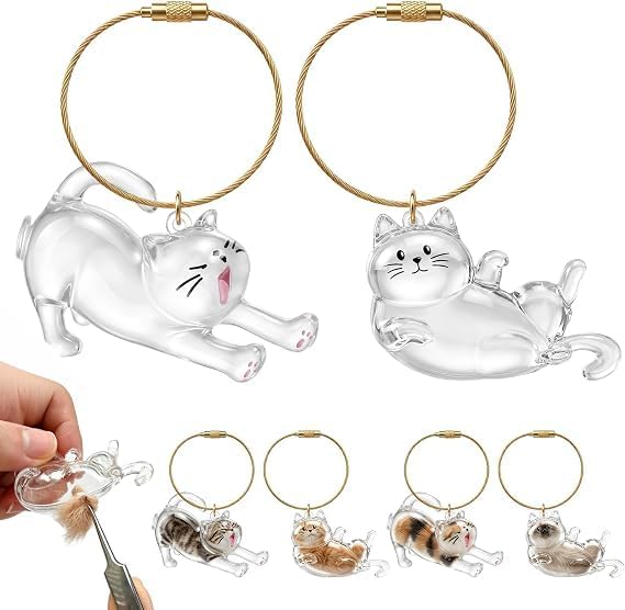 2 Pcs Cat Hair Keepsake Keychains, Pet Hair Keychain for Collecting, Cat Hair Keepsake Bottles, Cats Fur Keepsake Gifts,