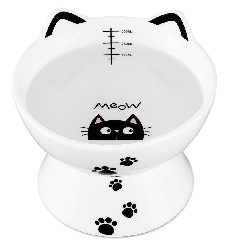 Yedio Porcelain Raised Cat Bowl, No Spill Cat Water Bowl with Anti Slip Band, Elevated Porcelain Pet Bowl Protect Pet's Spine, Large Capacity Pet Water Bowl, 15 oz, Dishwasher Safe