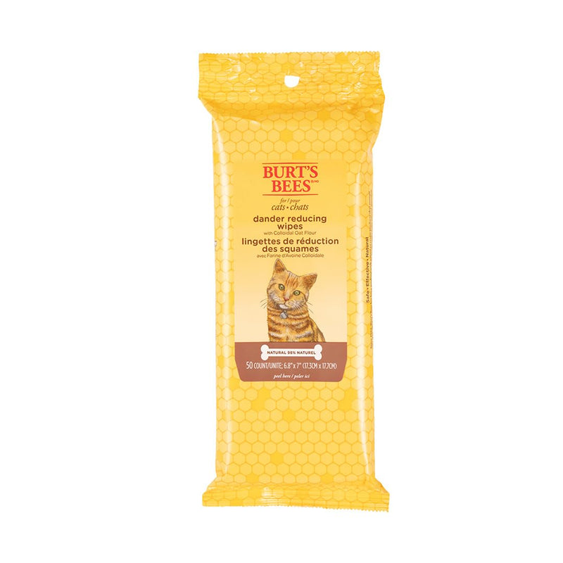Burt's Bees for Pets Cat Dander Remover Wipes, Colloidal Oat Flour and Aloe to Soothe Dry Skin and Reduce Flaking, Unscented Grooming Cloths for Cats and Kittens, 50 Count