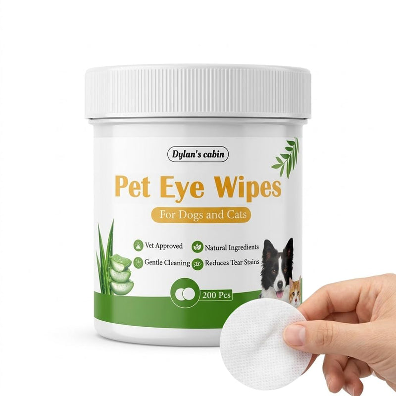 Dylan's cabin Eye Wipes for Cats - 200 Count Soft Round Dogs Eye Cleaning Pads, Alcohol Free pH Balanced Daily Tear Stain Wipes Remove Discharge and Crust