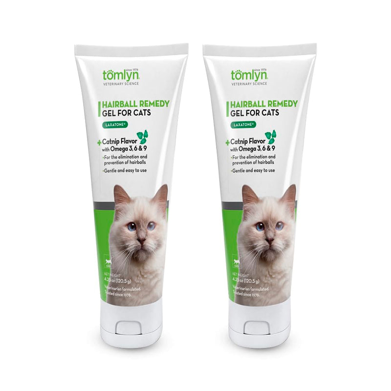 TOMLYN Laxatone Catnip Flavored Hairball Remedy Gel for Cats and Kittens, Hairball Gel for Cats to Help Prevent Hairballs and Promote Healthy Digestion, 4.25oz - 2 Pack