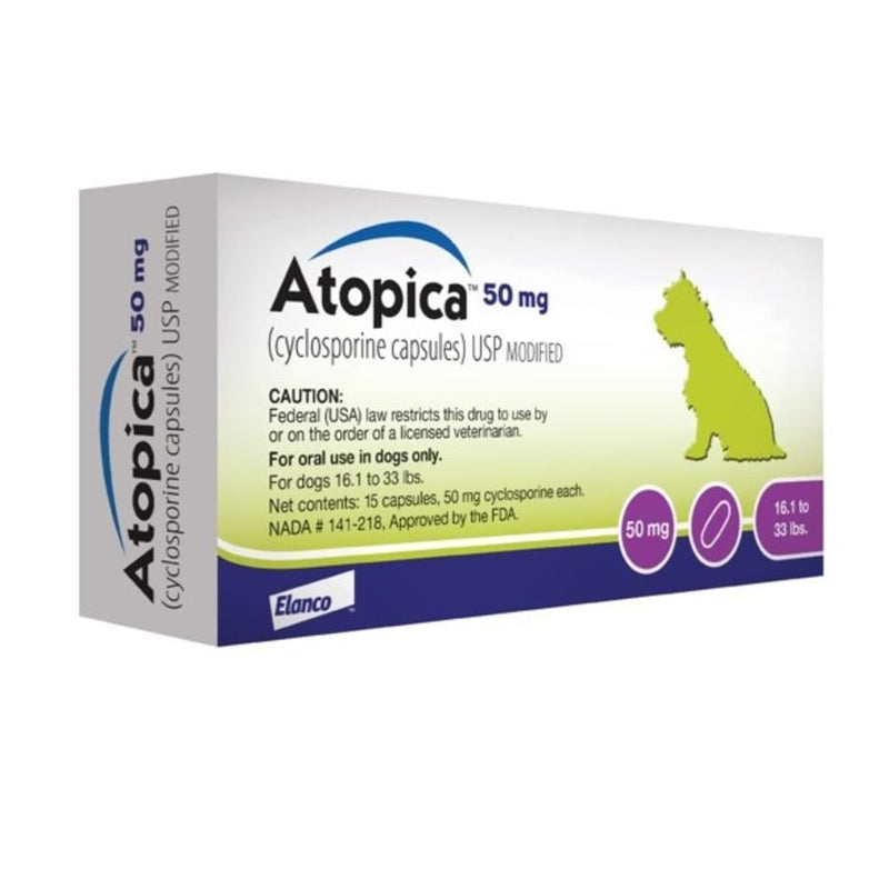 Atopica Dog | Dermatitis Treatment | Itch Relief for Dogs | Oral Capsules | 50 mg | 15 Count