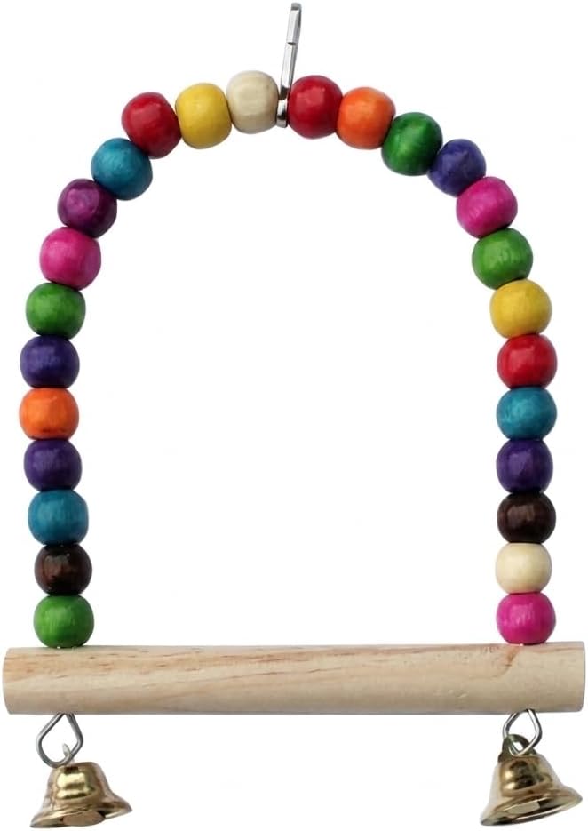 Colorful Bird Swing Wooden Parakeet Toys for Cage Small Parrot Perch with Bells Hanging Bird Accessories Daily Exercise