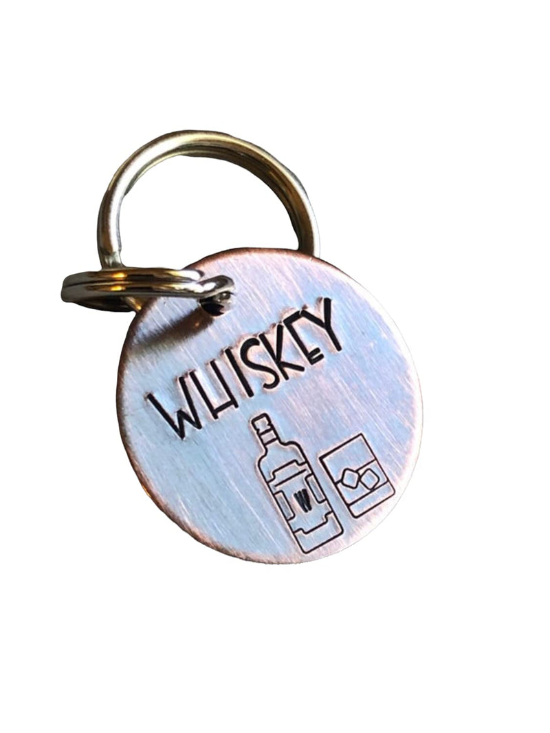 Name Tag for Dog, Hand Stamped Pet ID Tag, Whiskey, Personalized, Cute, Simple