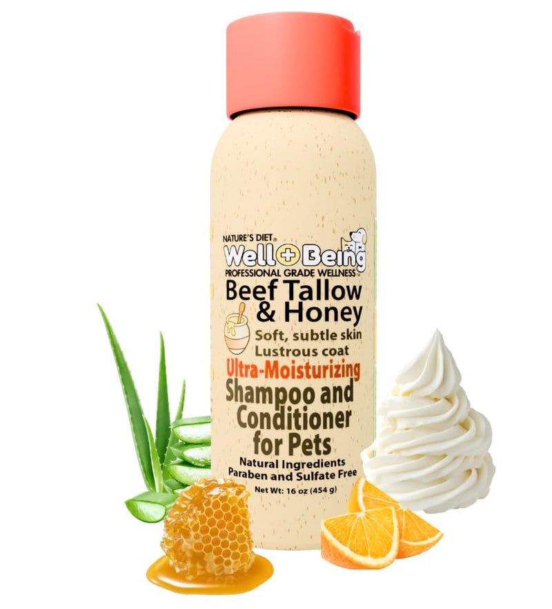 Well-Being Ultra-Moisturizing Beef Tallow and Manuka Honey Shampoo and Conditioner for Dogs and Cats Subtle Skin, Lustrous Coat Stops Itching, Rich in Fatty Acids, Nutrients 16 Ounces