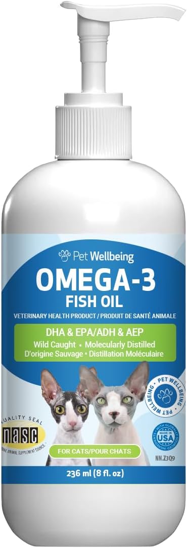 Pet Wellbeing Omega-3 Icelandic Fish Oil for Cats - Wild-Caught, Cold-Water Fish, Healthy Skin and Coat, Joint Health and Mobility, Fatty Acids, Anchovies, Sardines - EPA, DHA - 8 fl oz (236 ml)