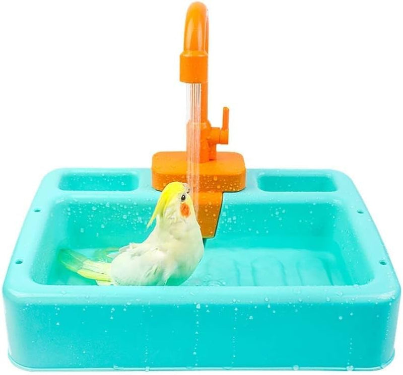 kathson Bird Bathtub,Parrot Shower Box,Automatic Parakeet Bathtub with Faucet,Bird Bathing Tub Container Cage Accessory