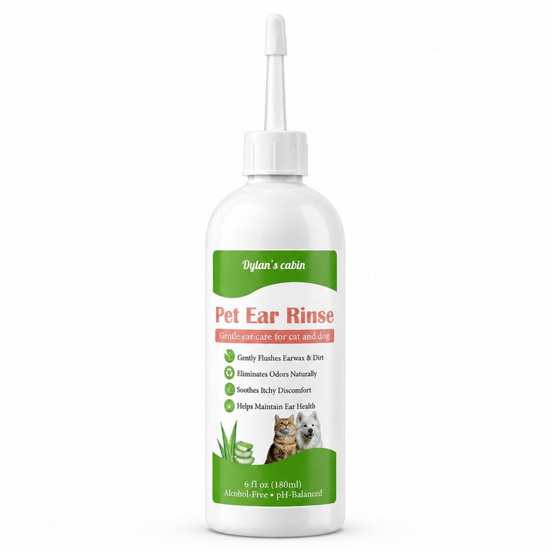 Dylan's cabin Cat Ear Cleaner Wash - 180ml pH-Balanced Pet Ear Rinse for Dogs Cats,Gently Removes Ear Wax, Dirt Odor, Daily Gentle Ear Wash Solution