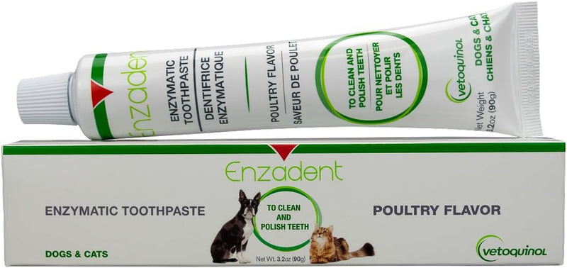 Vetoquinol Enzadent Enzymatic Toothpaste for Cats & Dogs – 3.2 oz, Poultry Flavor – Triple Enzyme Formula for Healthy Teeth & Gums – Oral Dental Care: Removes Plaque, Polishes Teeth & Freshens Breath