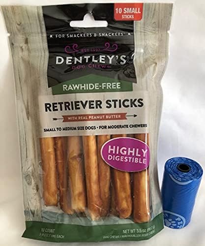 Dently Rawhide-Free Retriever Sticks with Real Peanut Butter 1-10 Count 5