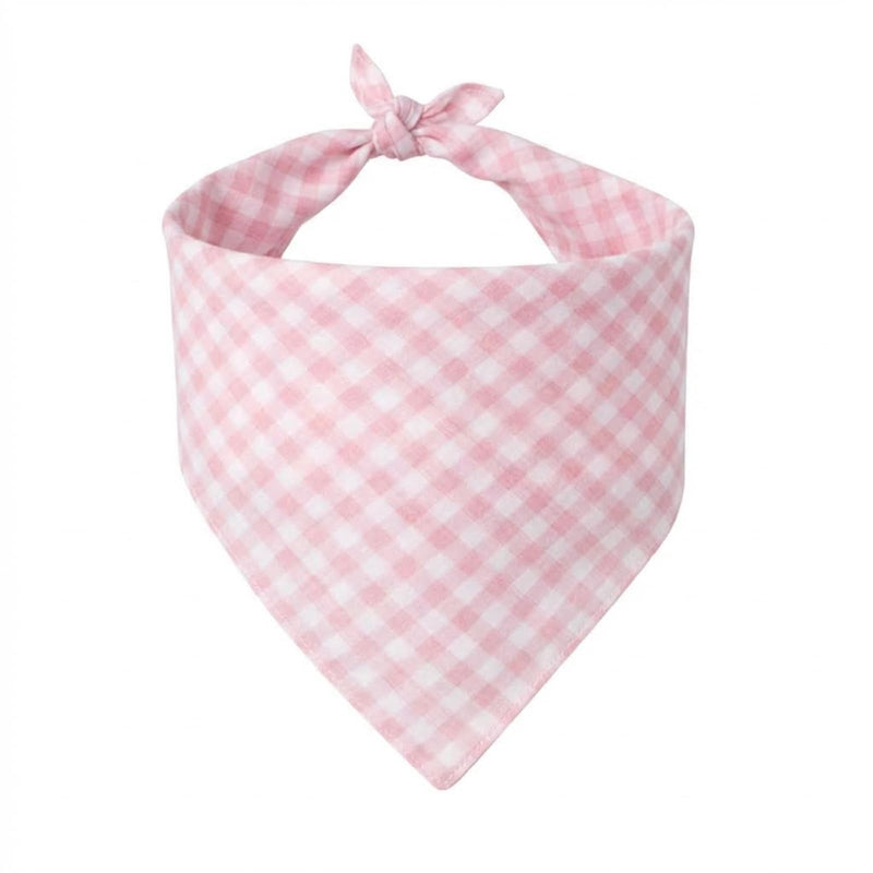Dog Bandanas ; Cotton Linen Pink Plaid Bandana; Dog Accessories Pet Apparel (GW-Pink-L, Large)