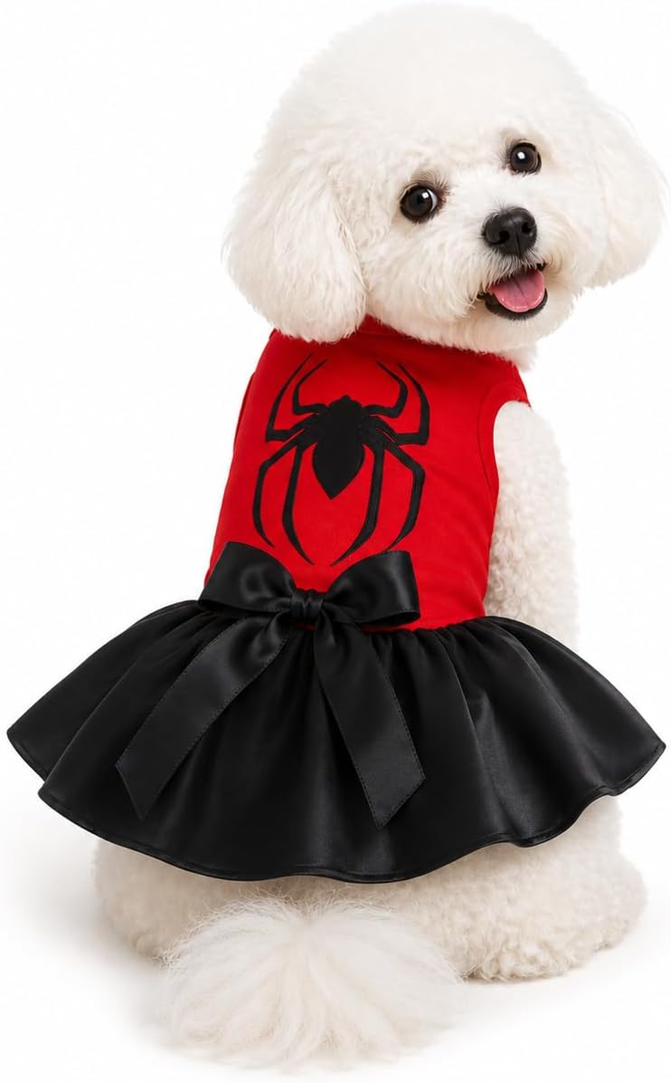 Petitebella Spider Printing Puppy Dog Dress (Red/Black, Medium)