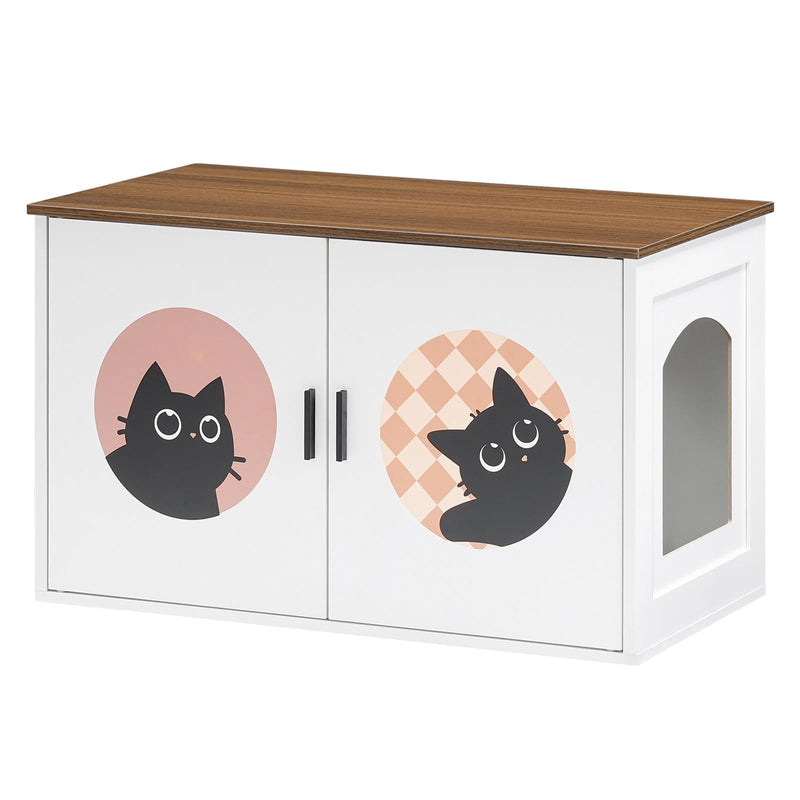 HOOBRO Hidden Litter Box Furniture, Large Cat Litter Box Enclosure Furniture, Wooden Litter Box Cabinet with Cute Cat Patterns & Arched Entrance, 31.3