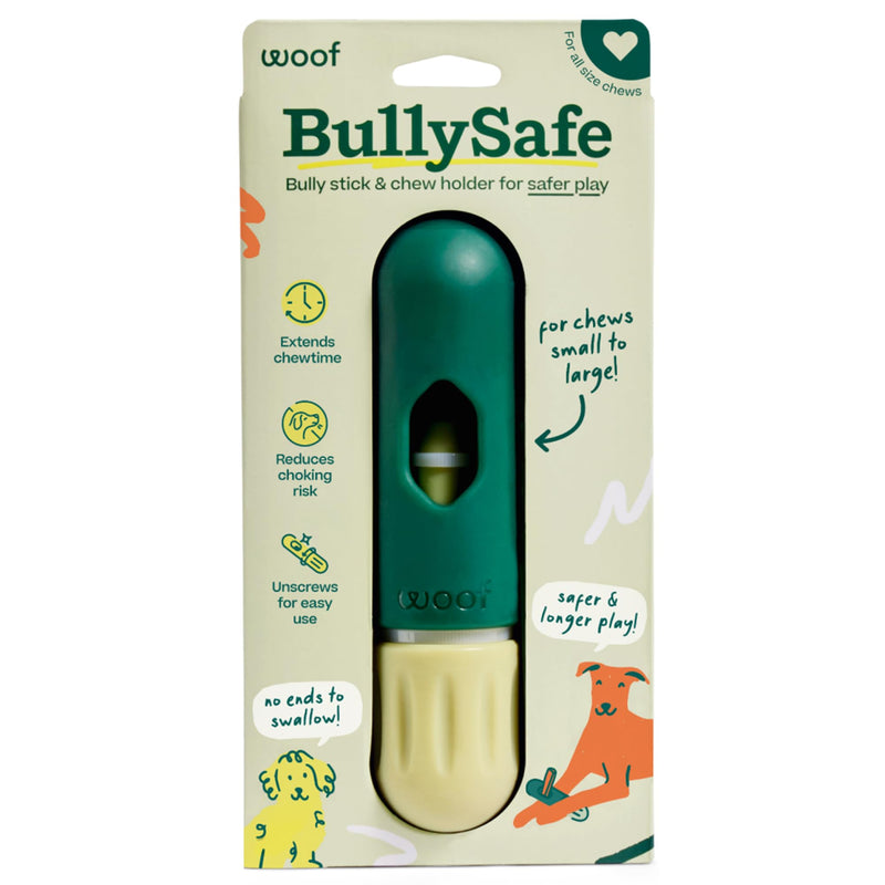 WOOF BullySafe - Bully Stick Holder - Durable Dog Chew Holder for Safe, Long-Lasting Play - Easy to Clean - No More Swallowed Ends - for Dogs 10+ lbs