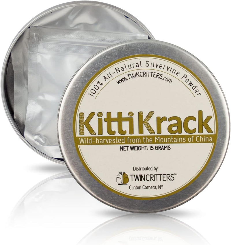 KittiKrack Organic Silvervine Catnip Powder Substitute for Cats & Kittens | All-Natural Wild Harvested Silvervine Powder