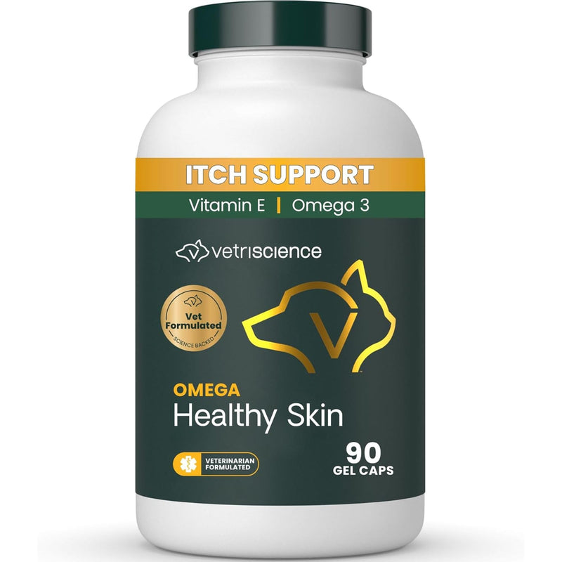 VetriScience Omega Healthy Skin and Coat Capsules, 3,6,9 Fish Oil Supplement for Dogs and Cats, Reduce Shedding, Over 750 mg Omega Fatty Acids per Capsule, Gel Caps, 90 Count