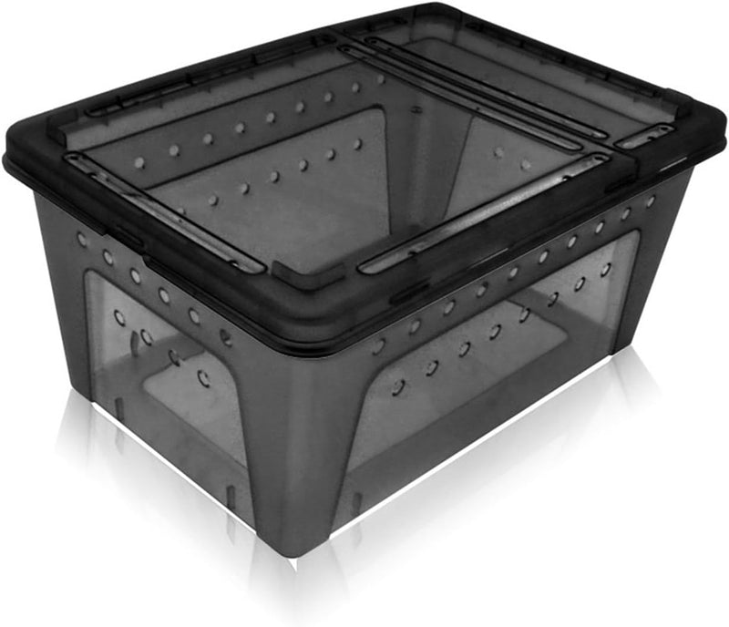 OMEM Portable Reptile Terrarium Habitat for Mini Pet Houses Breathable Holes Stackable Container (Black-L)