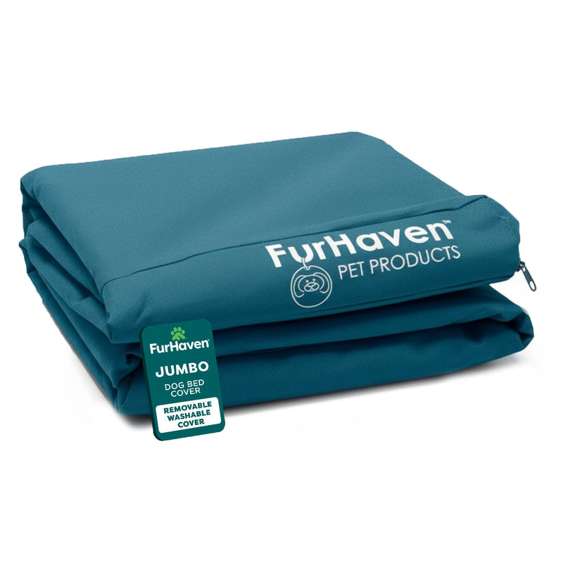 Furhaven Replacement Dog Bed Cover Water-Resistant Indoor/Outdoor Logo Print Oxford Polycanvas Mattress, Washable - Deep Lagoon, Jumbo (X-Large)
