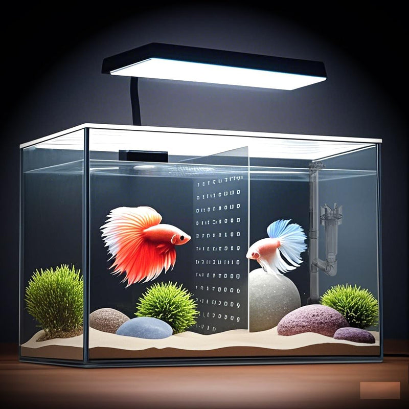 3 Gallon 12.6β L Fish Nano Glass Aquarium, with Separator Plate for Betta, Multi-Functional Square Fish Tank with Filter