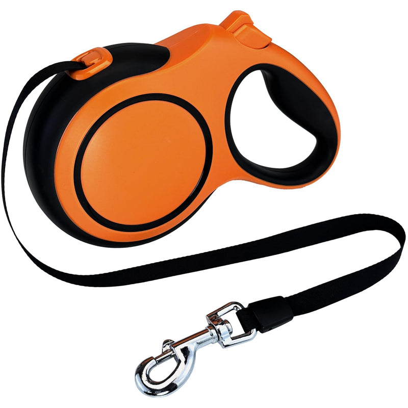 26Ft Retractable Dog Leash, Heavy Duty Great Leash for Dog up to 110 lbs, Anti-Slip Rubberized Handle, One-Handed Brake, Strong Nylon Tape, Tangle Free(Large,Orange&Black).