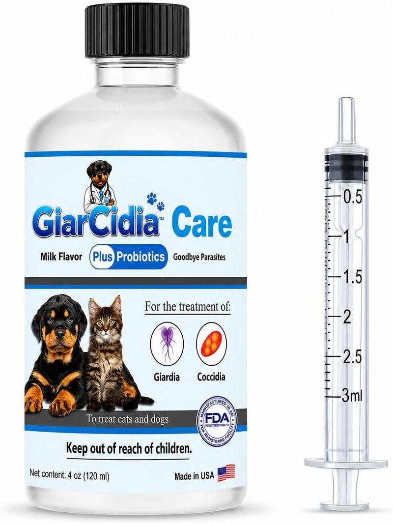 No More Parasites in Cats and Dogs- Dewormer for Cats & Dogs - Milk Flavor120ml/4oz in Glass Botttle with 3ml Dropper- M