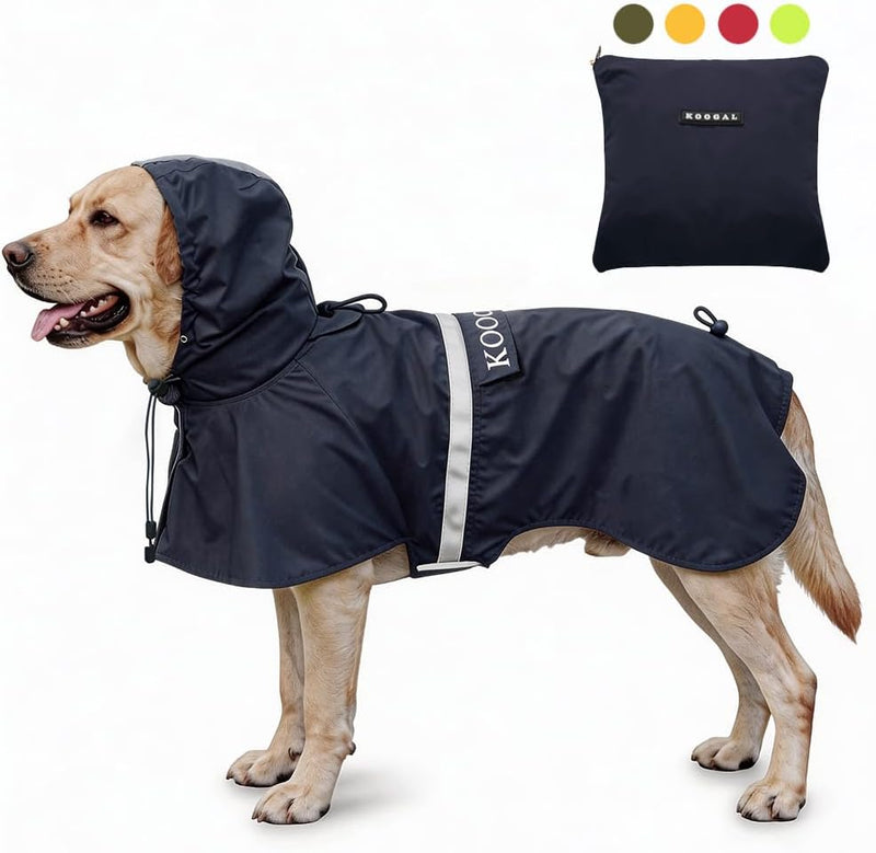 Dog Raincoat Waterproof Hooded, Large Dogs, Navy Blue, 5XL