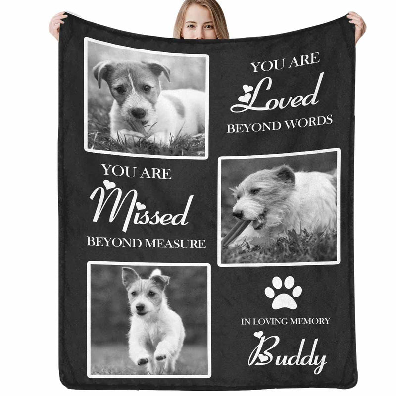 Artsadd Custom Memorial Blanket with Photos and Name-in Loving Memory Gifts Personalized for Loved Ones Lost-Remembrance Blankets for Dogs Cats Pets Lover-Black