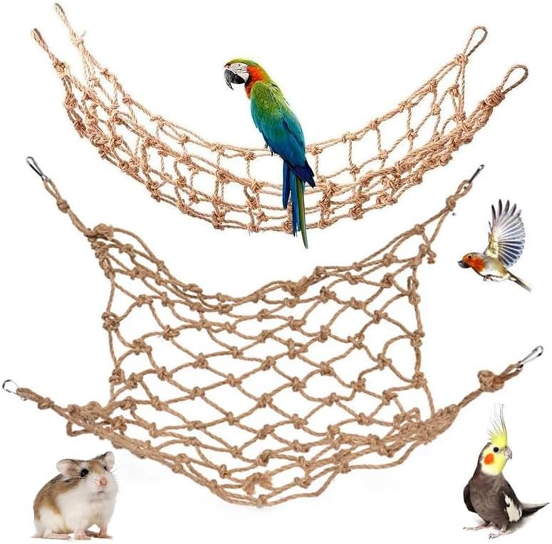 2 Packs Natural Bird Rope Net Parrot Swing Hammock for Birds Parrot Ladder Macaw Hanging Hammock Activity Toy for Rats P