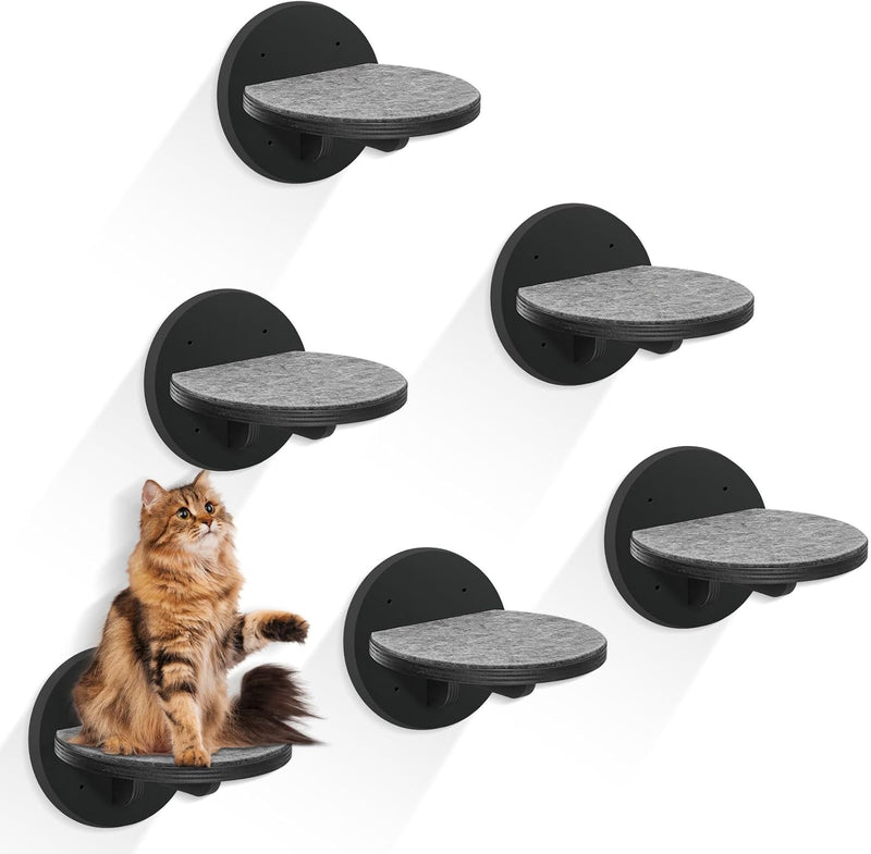 Cat Wall Shelves Furniture Set of 6, Wooden Cat Steps for with Scratching Pad, Sturdy Floating Climber Ladder Stairs, Ca