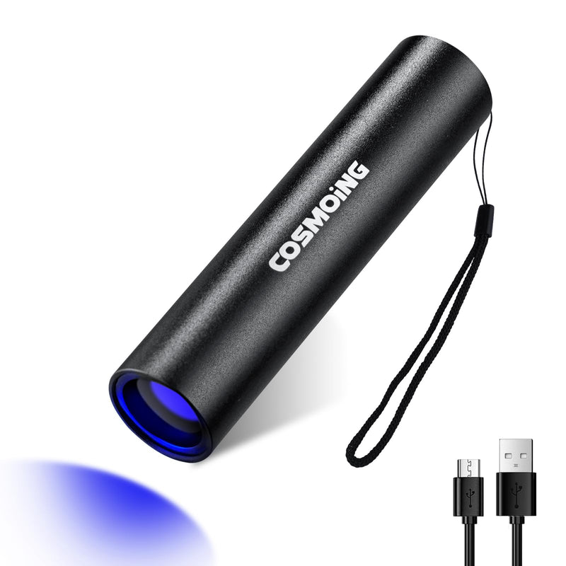 COSMOING UV Flashlight USB Rechargeable, 365nm Black Light Flashlight, Mini & Powerful Ultraviolet Flashlight Portable Detector for Pet Urine, Cat Dog Stains, Scorpion, Bed Bug