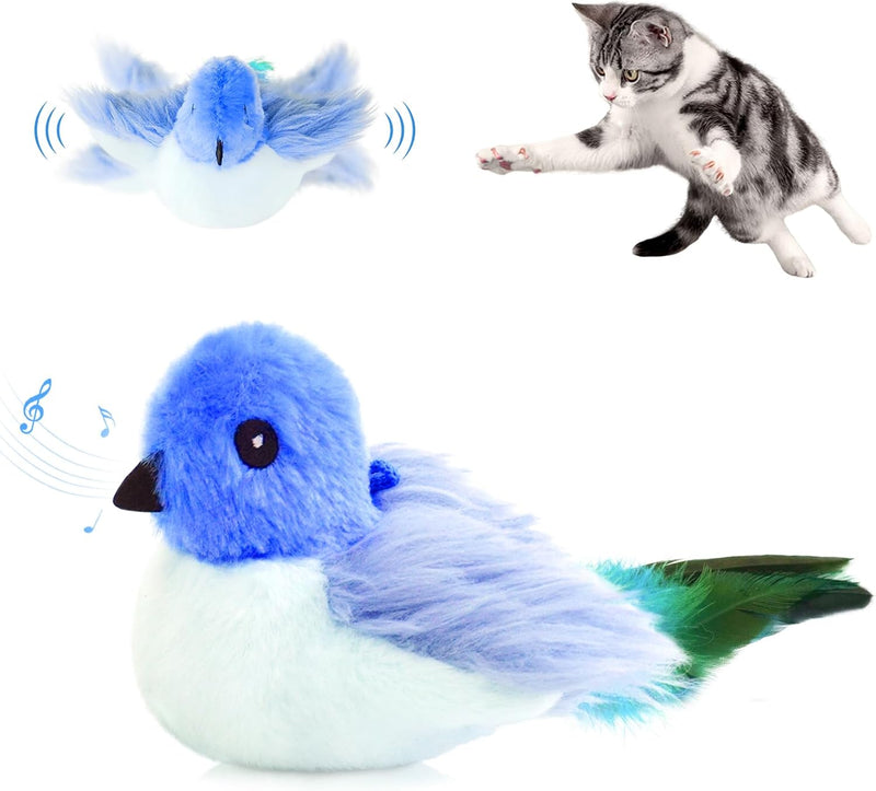 Migipaws Interactive Flapping Bird Cat Toys with Rod, clamp, Elastic String and Catnip, Automatic Chirping Toys for Indoor Cats to Chase, Hanging Feathers for Kitten to Self Play,Rechargeable(Blue)