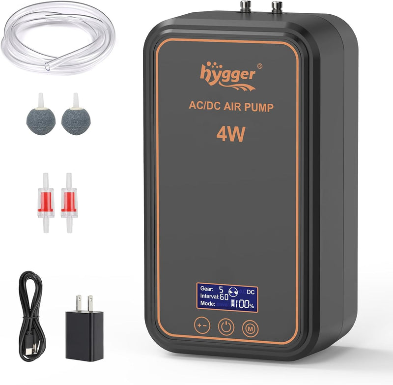 hygger Aquarium Air Pump, Rechargeable Portable Oxygen Pump with Single/Dual Outlets, Ultra Quiet Battery Powered Air Bu