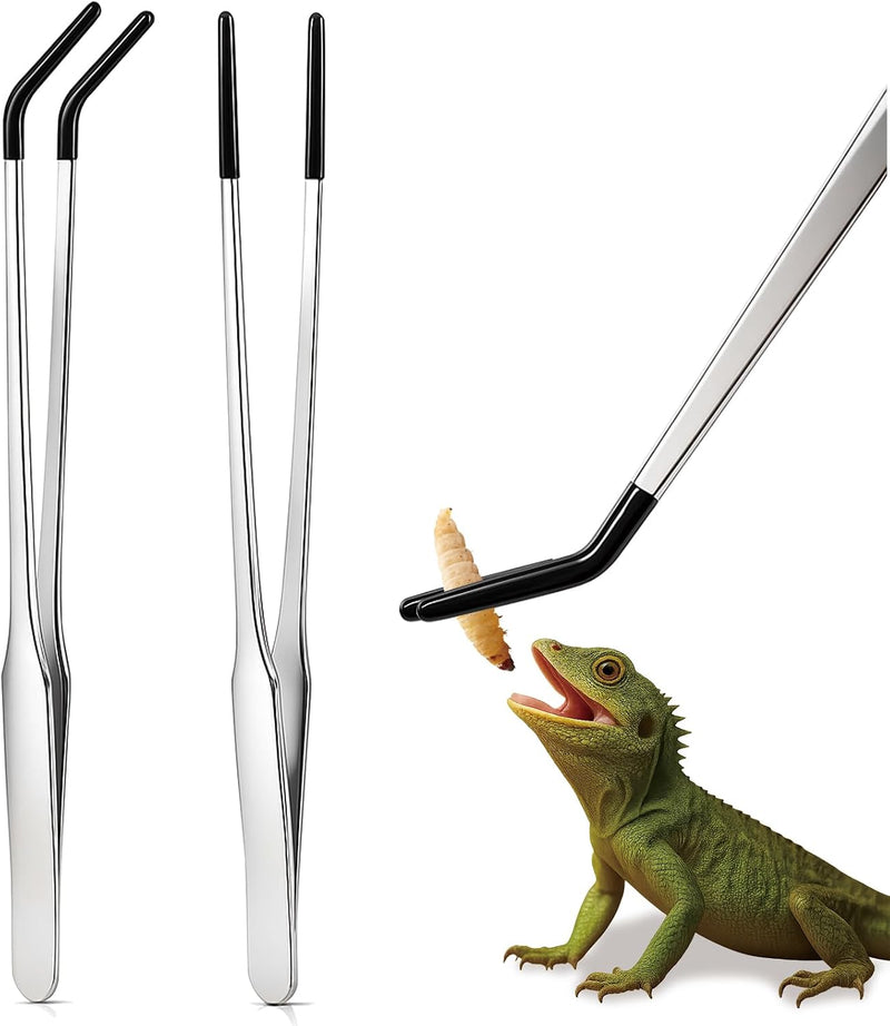 2 Pack Extra Long Stainless Steel Reptile Feeding Tongs with Rubber Tip - 10.6