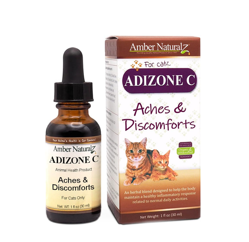 Amber NaturalZ Adizone C Herbal Supplement for Cats | Supports Healthy Inflammatory Response, Occasional Discomfort, and Normal Joint Function | Natural Aid for Active and Aging Felines 1oz