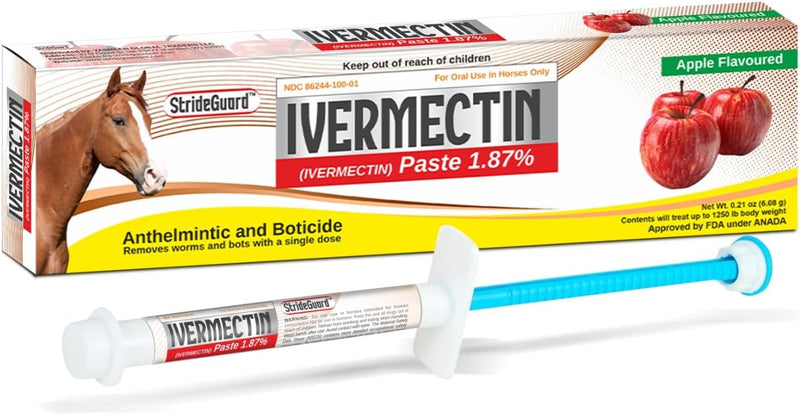 Horse Ivermectin Paste 1.87% โ Apple Flavored Oral Horse Dewormer Syringe โ 6.08g Tube Treats Horses Up to 1,250 lbs [Pa